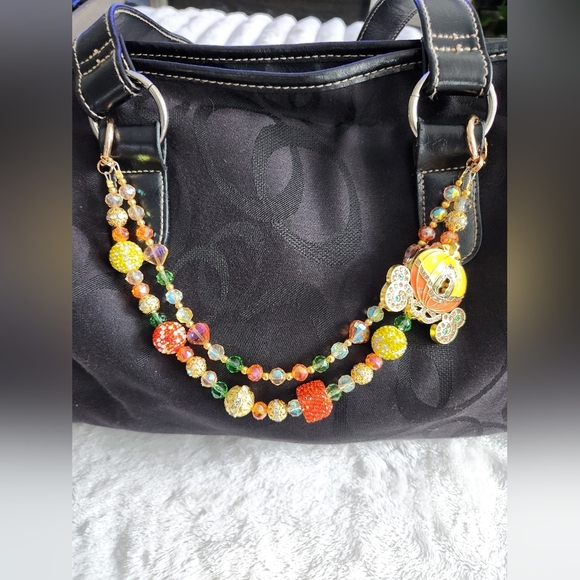 Colorful Beaded 2 Strand Chain with Carriage Purse Charm Bag Chain - Picture 7 of 9